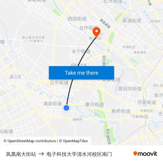 凤凰南大街站 to 电子科技大学清水河校区南门 map
