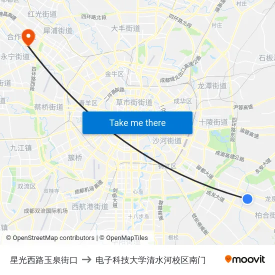 星光西路玉泉街口 to 电子科技大学清水河校区南门 map