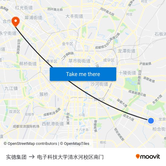实德集团 to 电子科技大学清水河校区南门 map
