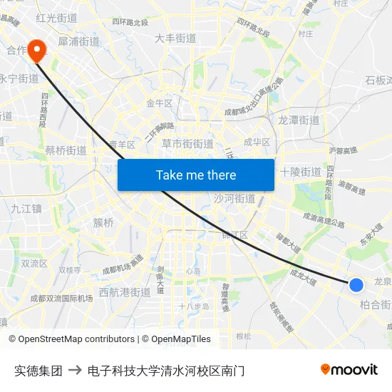 实德集团 to 电子科技大学清水河校区南门 map