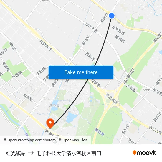 红光镇站 to 电子科技大学清水河校区南门 map