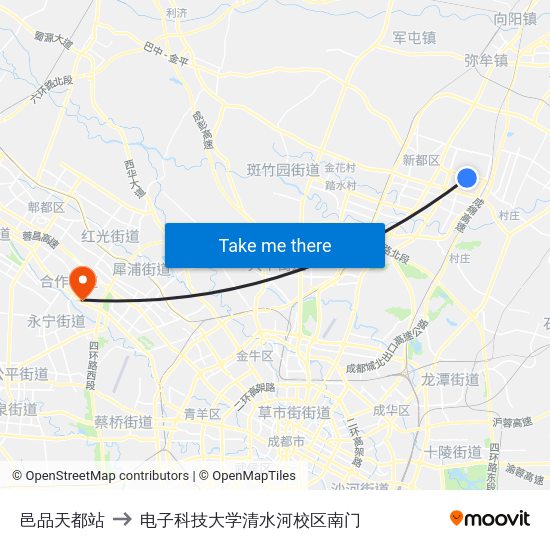 邑品天都站 to 电子科技大学清水河校区南门 map