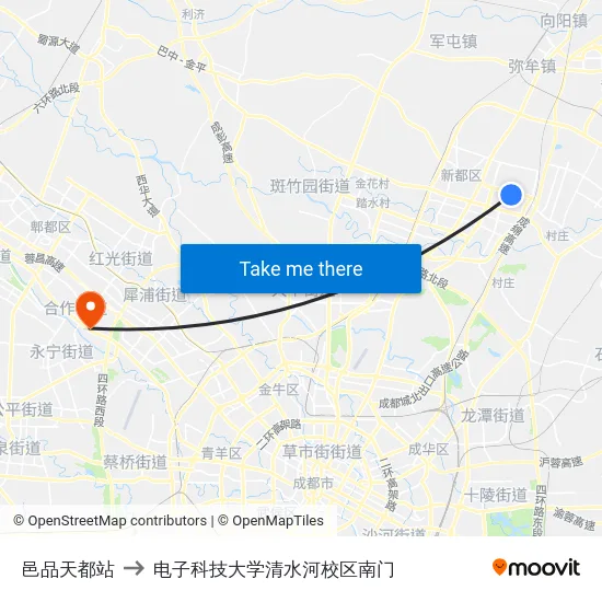 邑品天都站 to 电子科技大学清水河校区南门 map