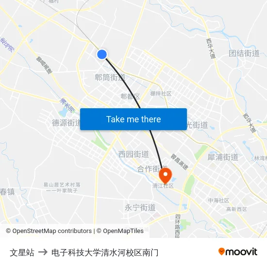 文星站 to 电子科技大学清水河校区南门 map