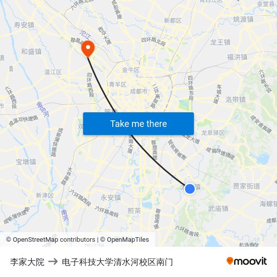 李家大院 to 电子科技大学清水河校区南门 map