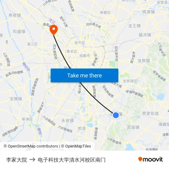 李家大院 to 电子科技大学清水河校区南门 map