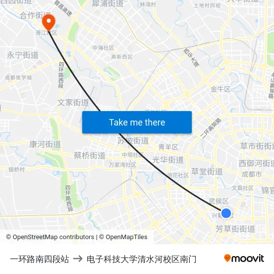一环路南四段站 to 电子科技大学清水河校区南门 map
