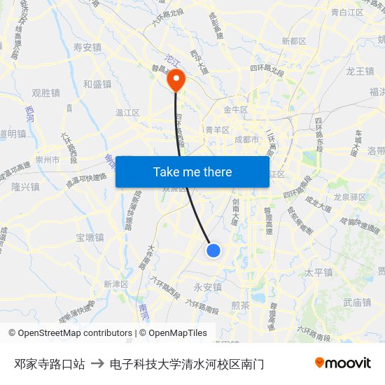 邓家寺路口站 to 电子科技大学清水河校区南门 map