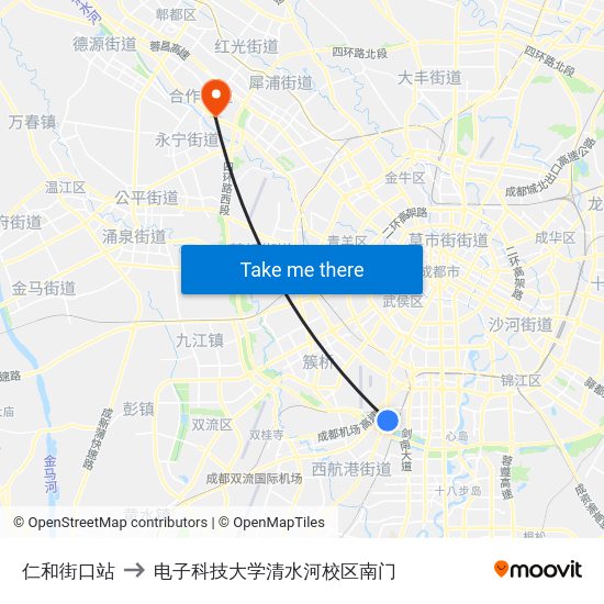 仁和街口站 to 电子科技大学清水河校区南门 map