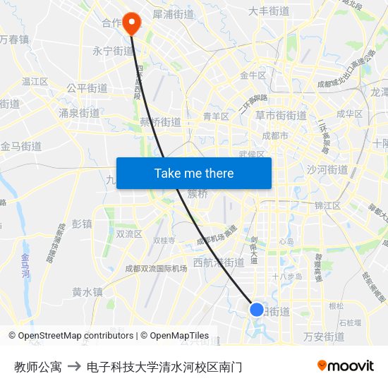 教师公寓 to 电子科技大学清水河校区南门 map