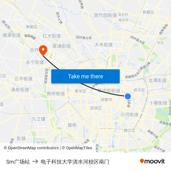 Sm广场站 to 电子科技大学清水河校区南门 map