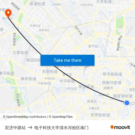 宏济中路站 to 电子科技大学清水河校区南门 map