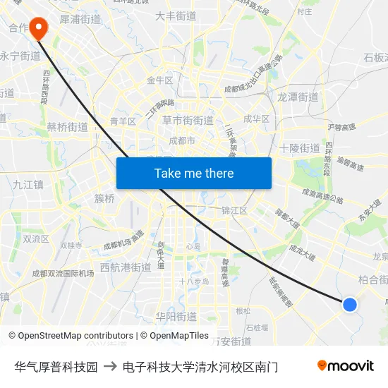 华气厚普科技园 to 电子科技大学清水河校区南门 map