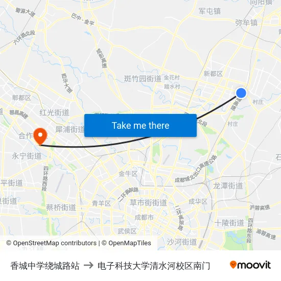 香城中学绕城路站 to 电子科技大学清水河校区南门 map
