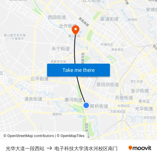 光华大道一段西站 to 电子科技大学清水河校区南门 map