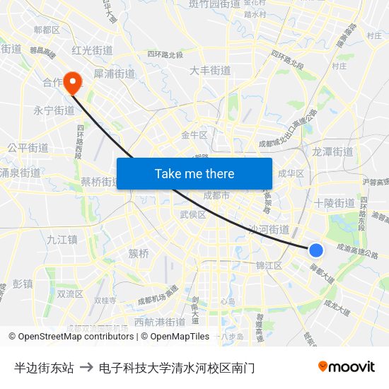 半边街东站 to 电子科技大学清水河校区南门 map
