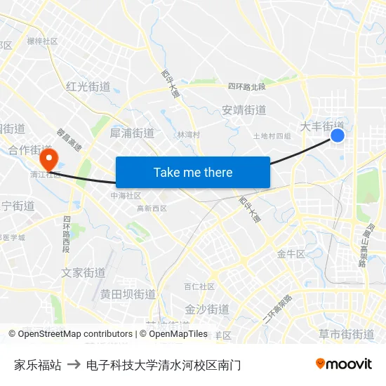 家乐福站 to 电子科技大学清水河校区南门 map