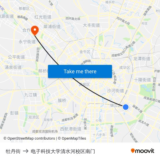 牡丹街 to 电子科技大学清水河校区南门 map
