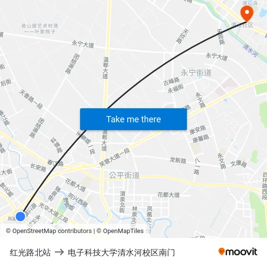 红光路北站 to 电子科技大学清水河校区南门 map