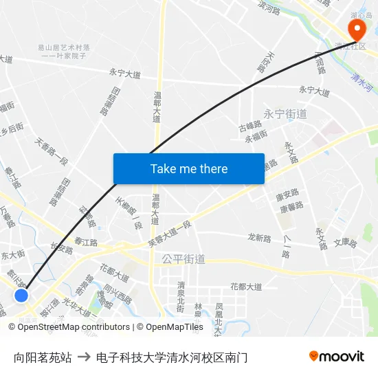 向阳茗苑站 to 电子科技大学清水河校区南门 map