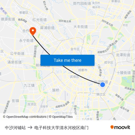 中沙河铺站 to 电子科技大学清水河校区南门 map