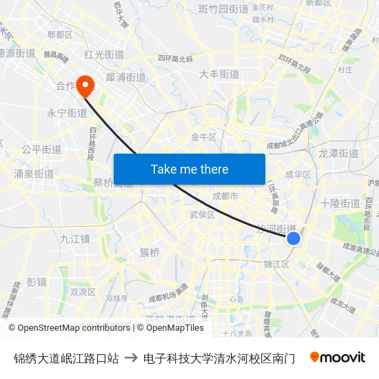 锦绣大道岷江路口站 to 电子科技大学清水河校区南门 map
