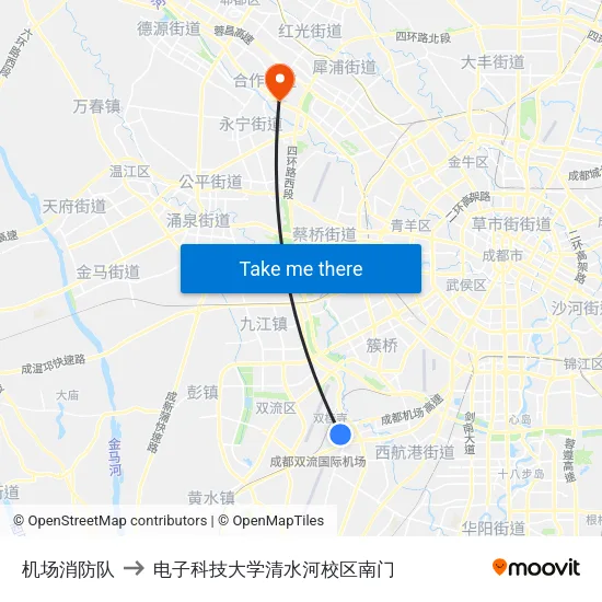机场消防队 to 电子科技大学清水河校区南门 map
