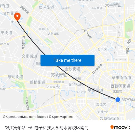锦江宾馆站 to 电子科技大学清水河校区南门 map