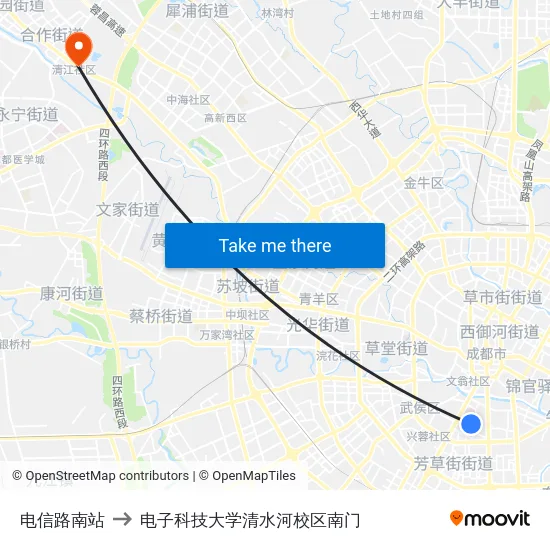 电信路南站 to 电子科技大学清水河校区南门 map