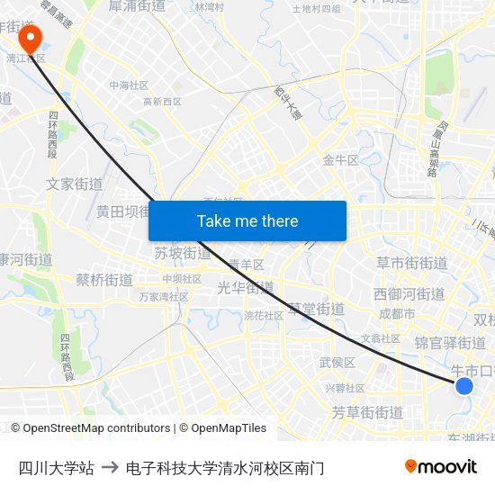 四川大学站 to 电子科技大学清水河校区南门 map