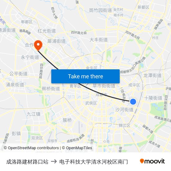 成洛路建材路口站 to 电子科技大学清水河校区南门 map