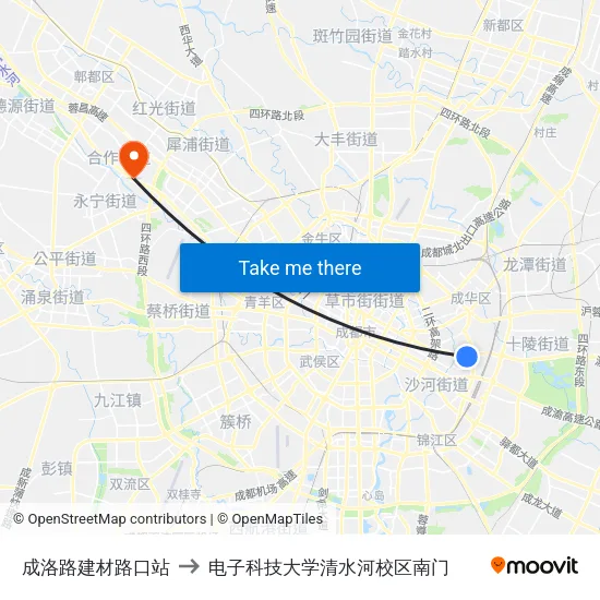 成洛路建材路口站 to 电子科技大学清水河校区南门 map