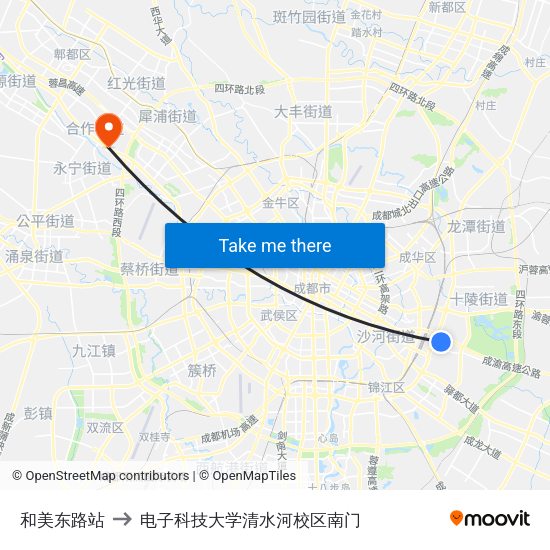 和美东路站 to 电子科技大学清水河校区南门 map