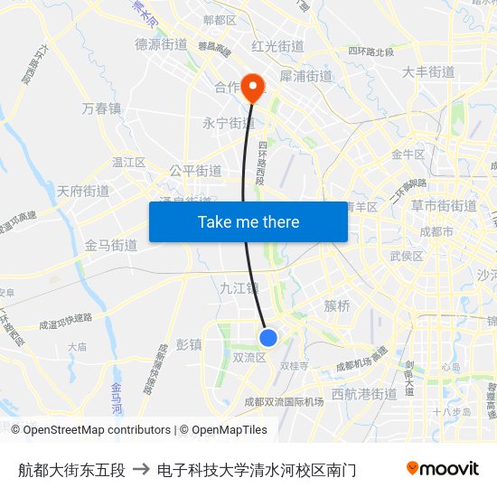 航都大街东五段 to 电子科技大学清水河校区南门 map