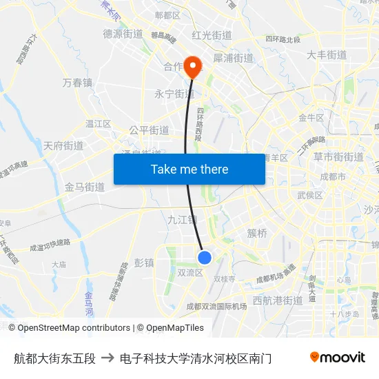 航都大街东五段 to 电子科技大学清水河校区南门 map