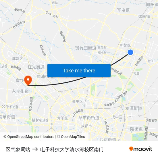 区气象局站 to 电子科技大学清水河校区南门 map