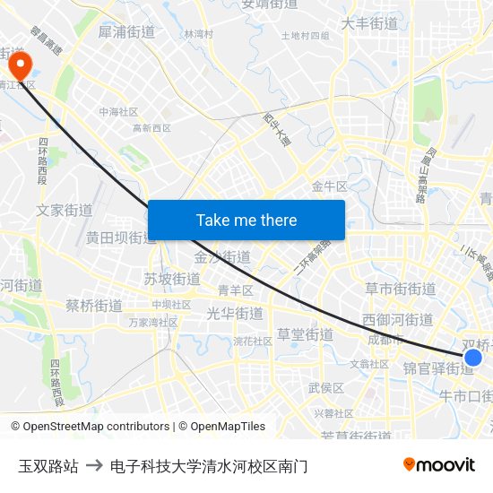 玉双路站 to 电子科技大学清水河校区南门 map