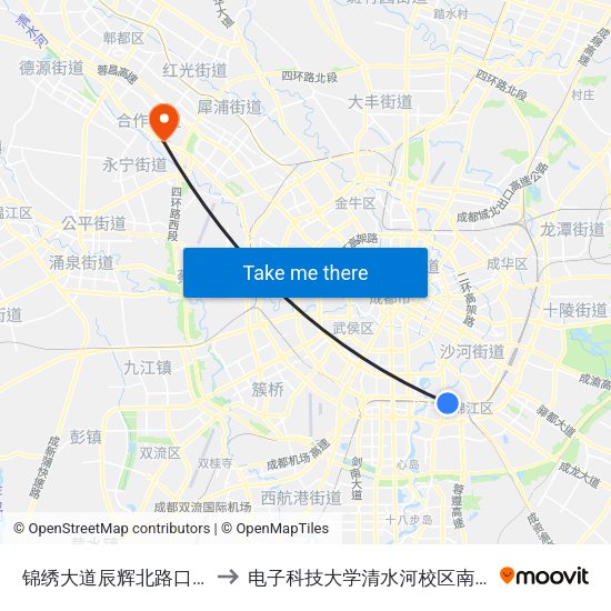 锦绣大道辰辉北路口站 to 电子科技大学清水河校区南门 map