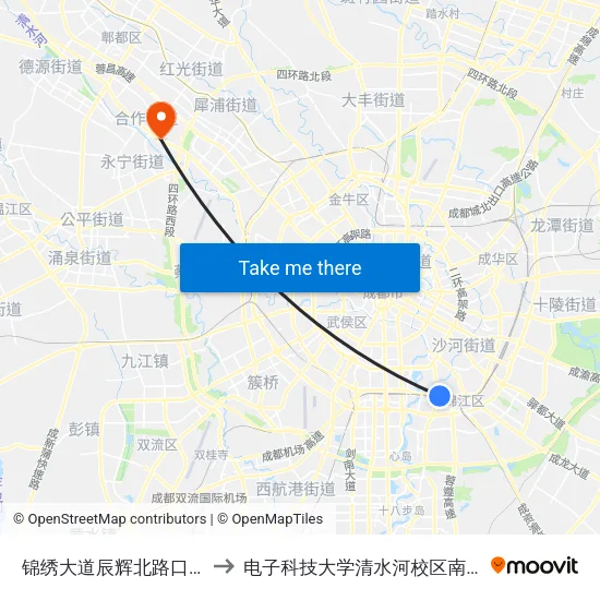 锦绣大道辰辉北路口站 to 电子科技大学清水河校区南门 map