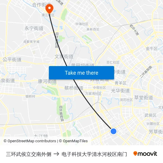 三环武侯立交南外侧 to 电子科技大学清水河校区南门 map