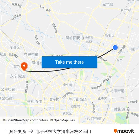 工具研究所 to 电子科技大学清水河校区南门 map