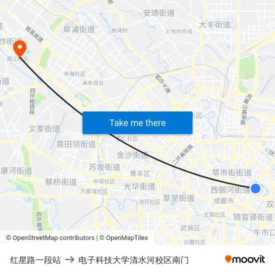 红星路一段站 to 电子科技大学清水河校区南门 map