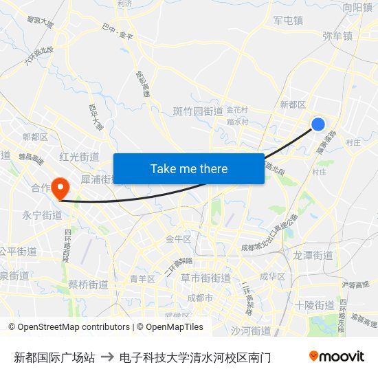 新都国际广场站 to 电子科技大学清水河校区南门 map