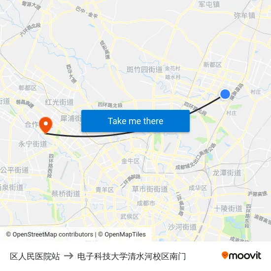 区人民医院站 to 电子科技大学清水河校区南门 map