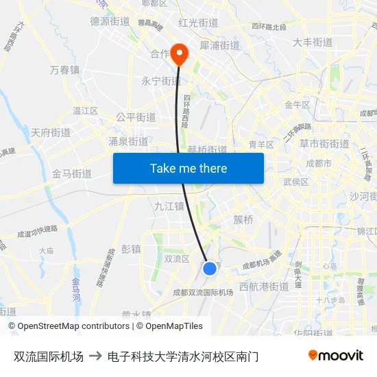 双流国际机场 to 电子科技大学清水河校区南门 map