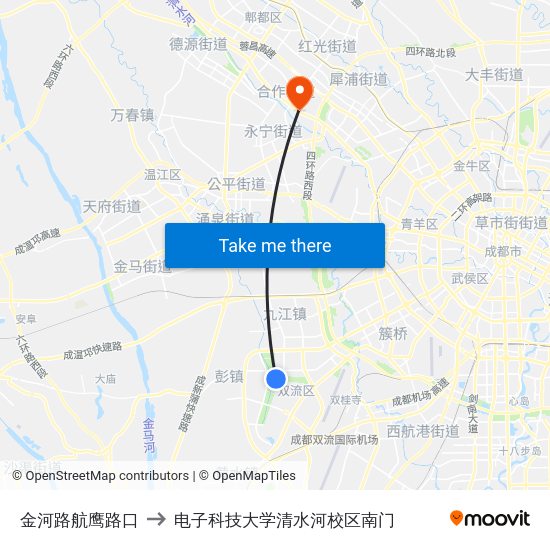 金河路航鹰路口 to 电子科技大学清水河校区南门 map
