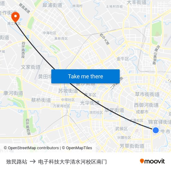 致民路站 to 电子科技大学清水河校区南门 map