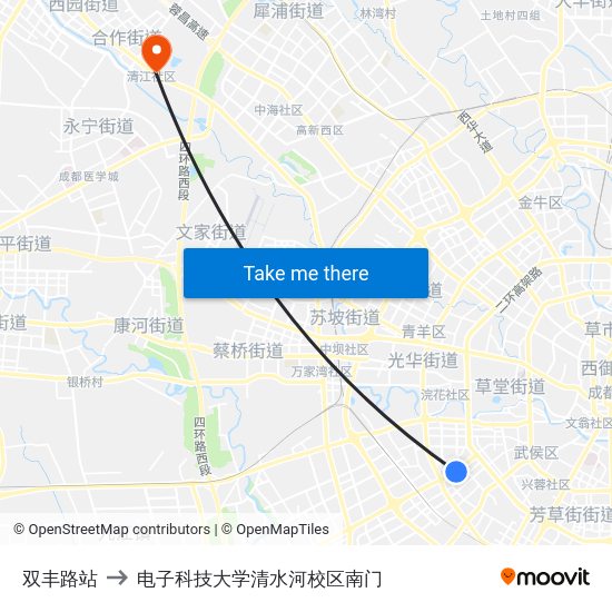 双丰路站 to 电子科技大学清水河校区南门 map