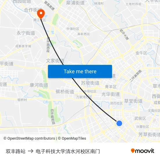 双丰路站 to 电子科技大学清水河校区南门 map