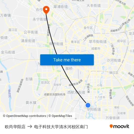 欧尚华阳店 to 电子科技大学清水河校区南门 map